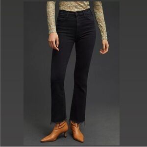 MOTHER The Hustler Ankle Fray Jeans Black Encounters at Night Raw Hem Boot